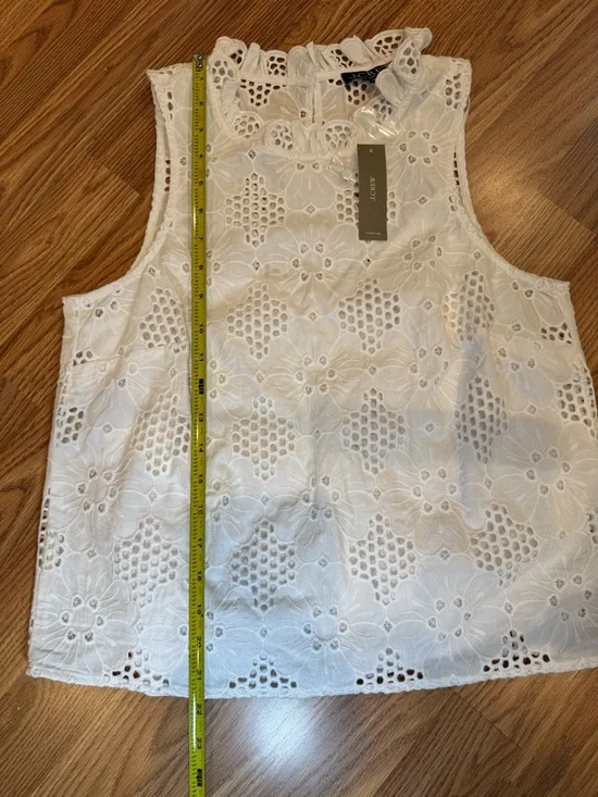 J.CREW White Floral Lace Ruffle High Neck Sleeveless Blouse Women’s XS - Picture 8 of 15